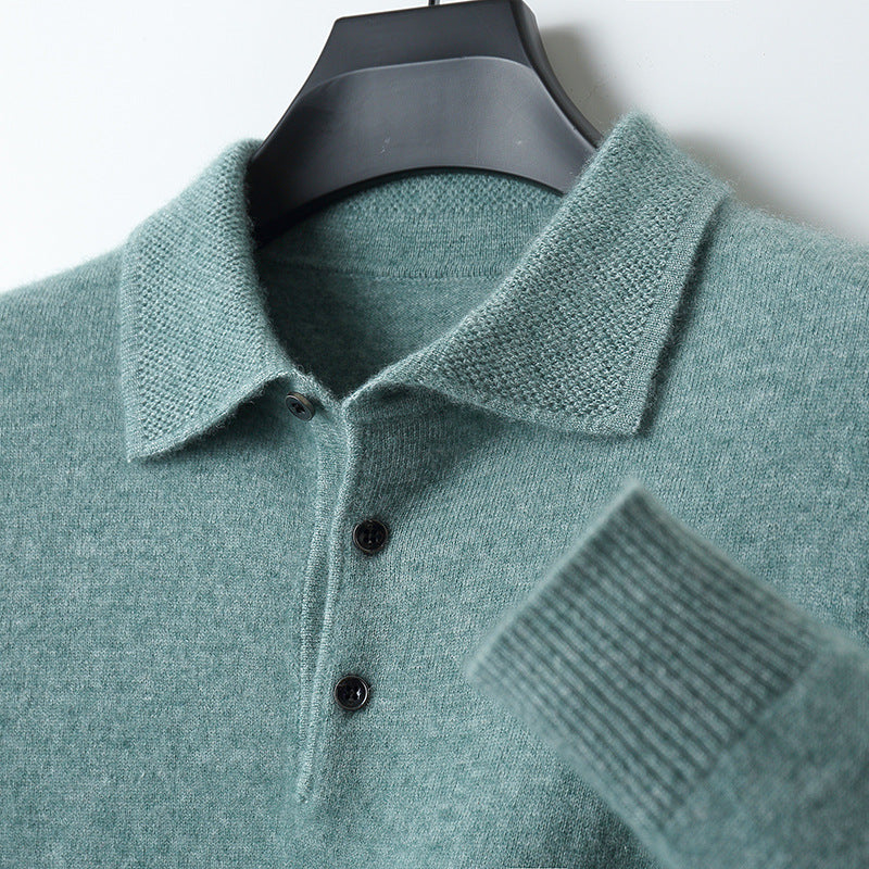 Men's Pure Wool Polo Collar Knit Sweater