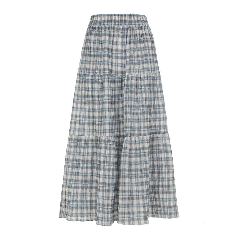 Retro Plaid A-Line Skirt with Elastic Waist