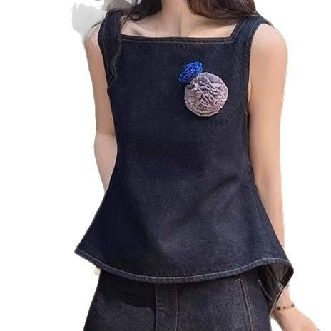 Denim suit vest and trousers