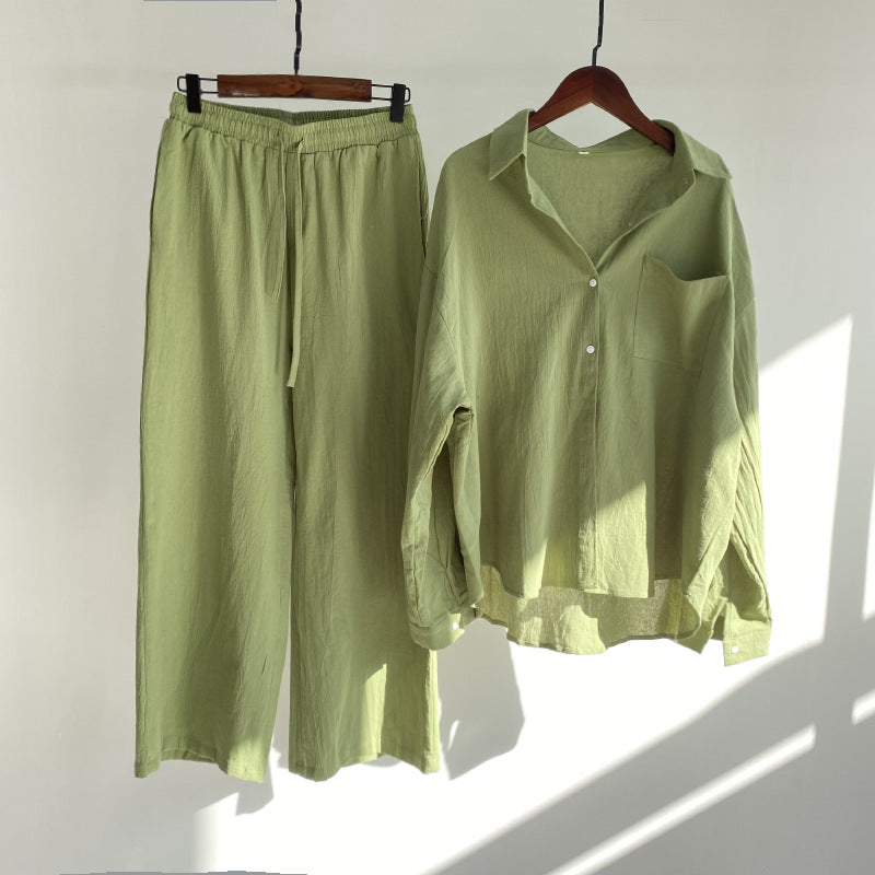 Women's Cotton Linen Shirt and Pants Set