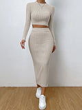 Women's Long-Sleeve Knitted Skirt Suit