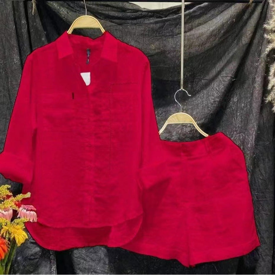 Plus Size Cotton Linen Casual Shirt and Pants Set