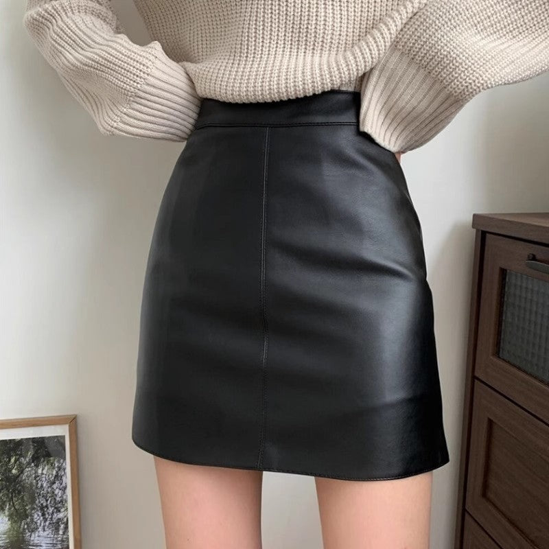 High Waist PU Leather A-Line Skirt