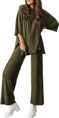 Casual short-sleeved top and wide-leg pants