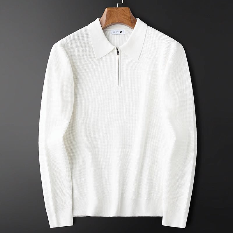Men's Fleece Lined Waffle Knit Polo Shirt
