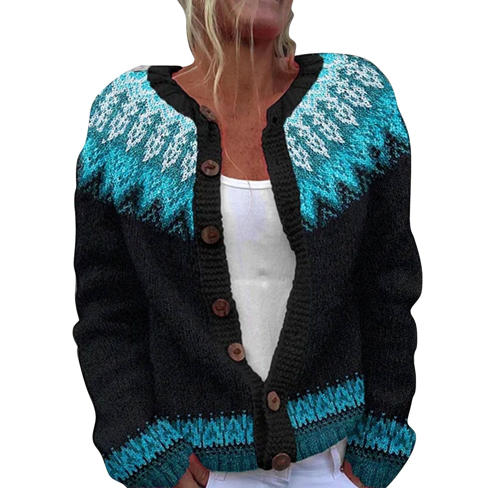 Ethnic Jacquard Knit Cardigan Women Long Sleeve Retro Style