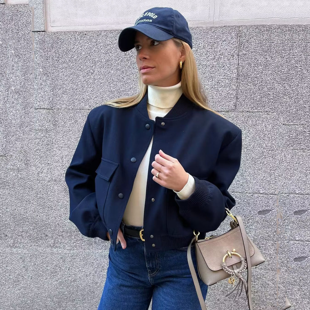 Stand collar double pocket jacket