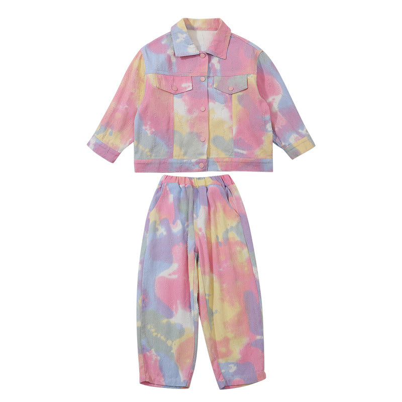 Girls' Tie-Dye Ripped Denim Two-Piece Set
