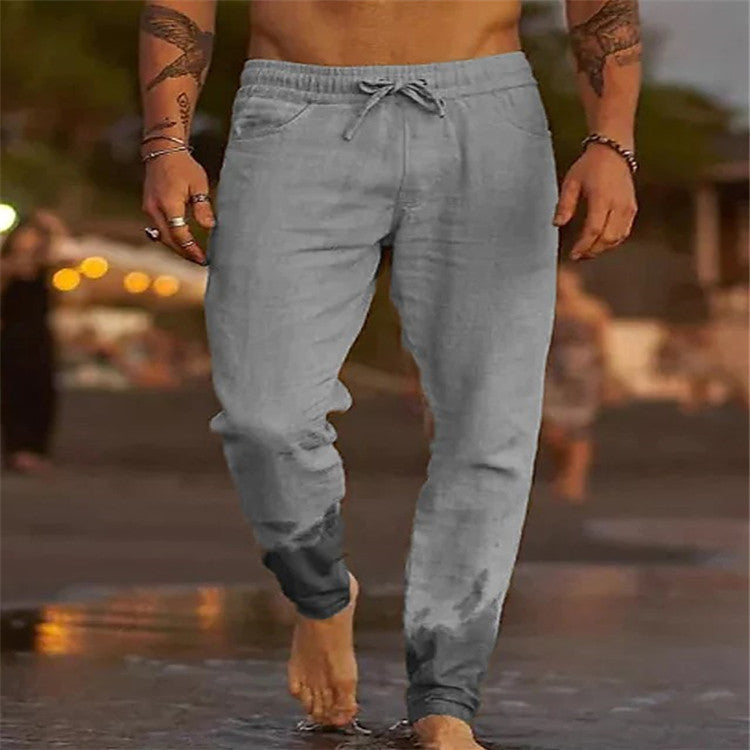 Men's Solid Color Drawstring Casual Trousers