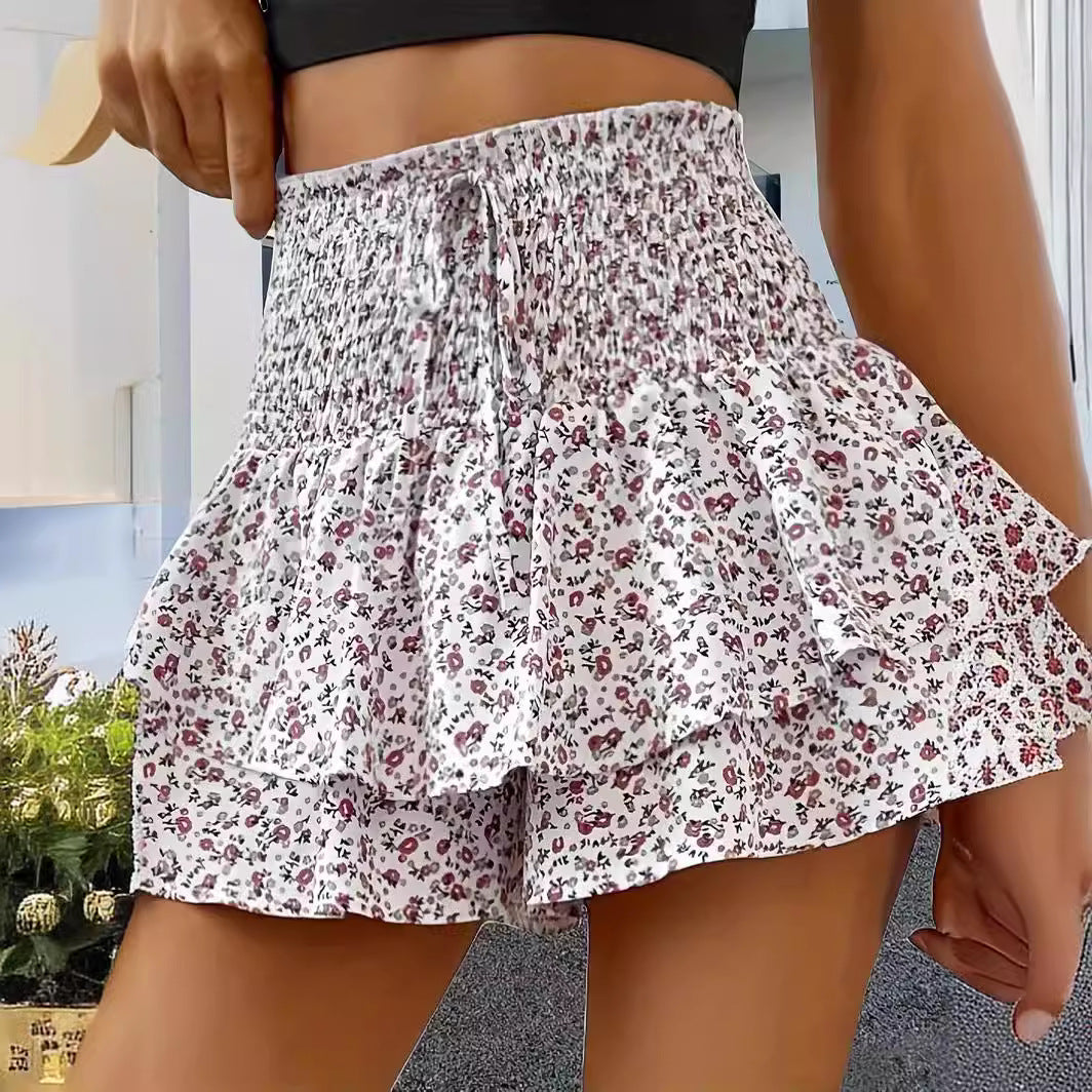 Printed Wide-leg High Waist Casual Shorts