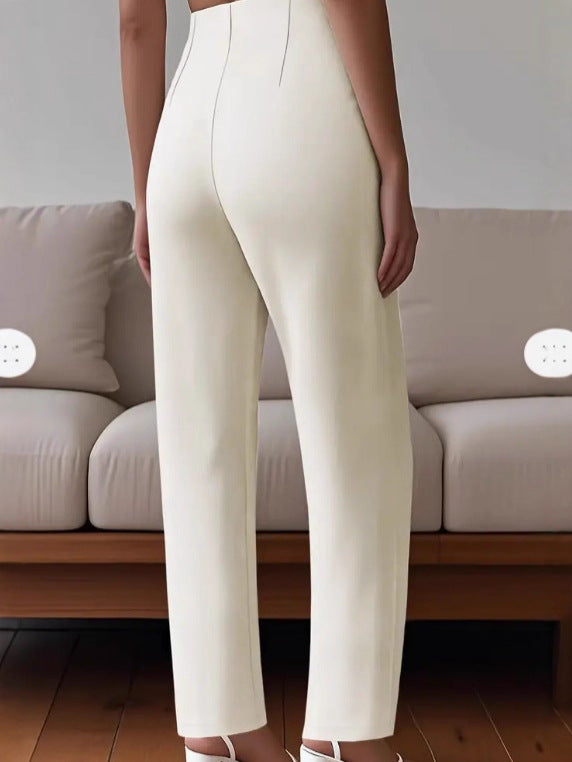 Women's High Waist Pleated Slim Fit Trousers