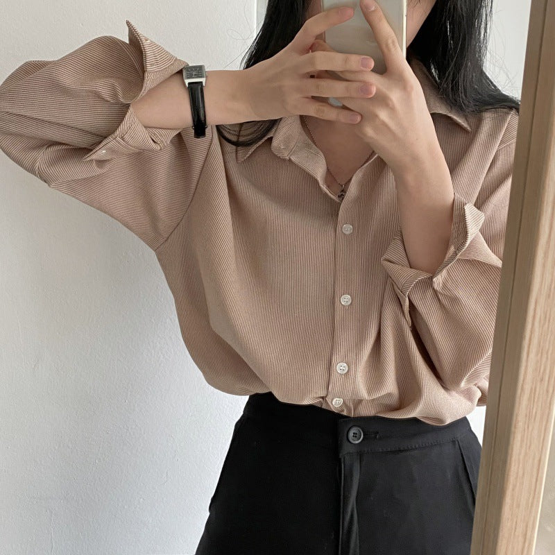 Casual long-sleeved striped shirt