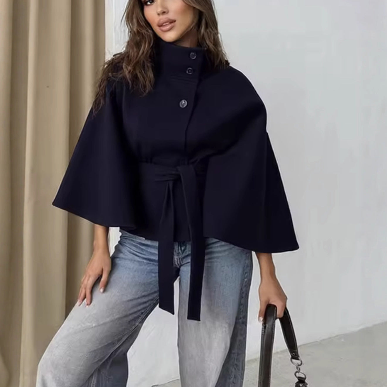 Women's Stylish Bathrobe-Style Coat with Belt