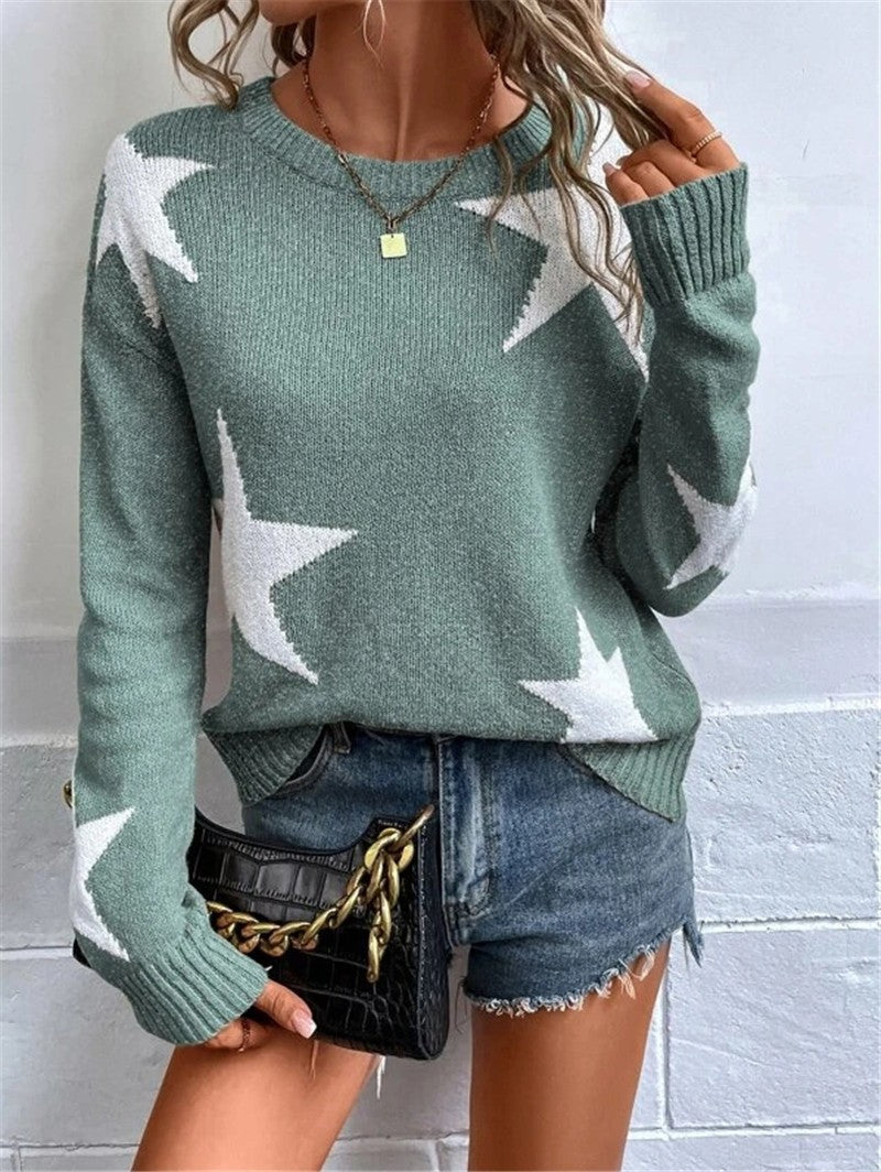 Star Pattern Knitted Pullover Sweater