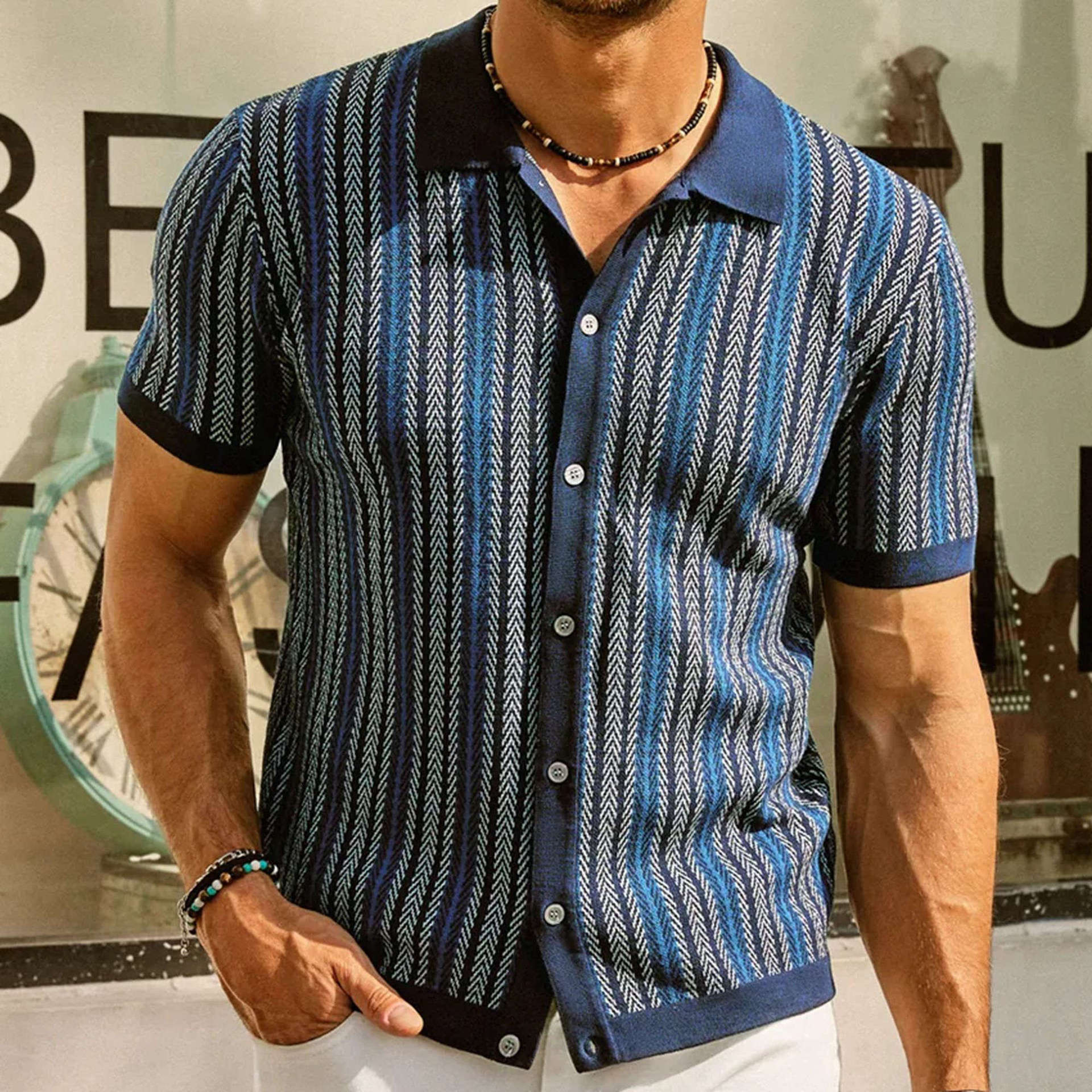 Men's Striped Jacquard Polo Shirt