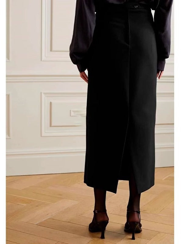 High-Waisted Wool Mid-Length Skirt