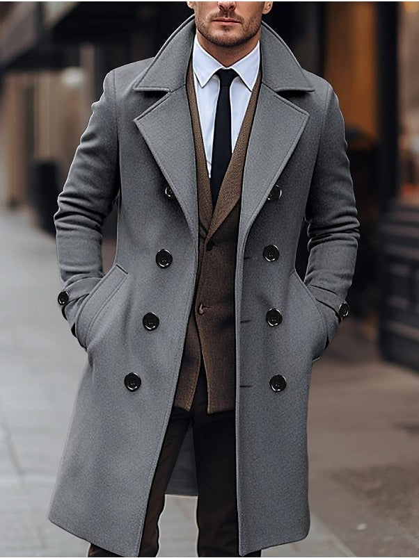 Long Woolen Coat Double-Breasted Trench Coat