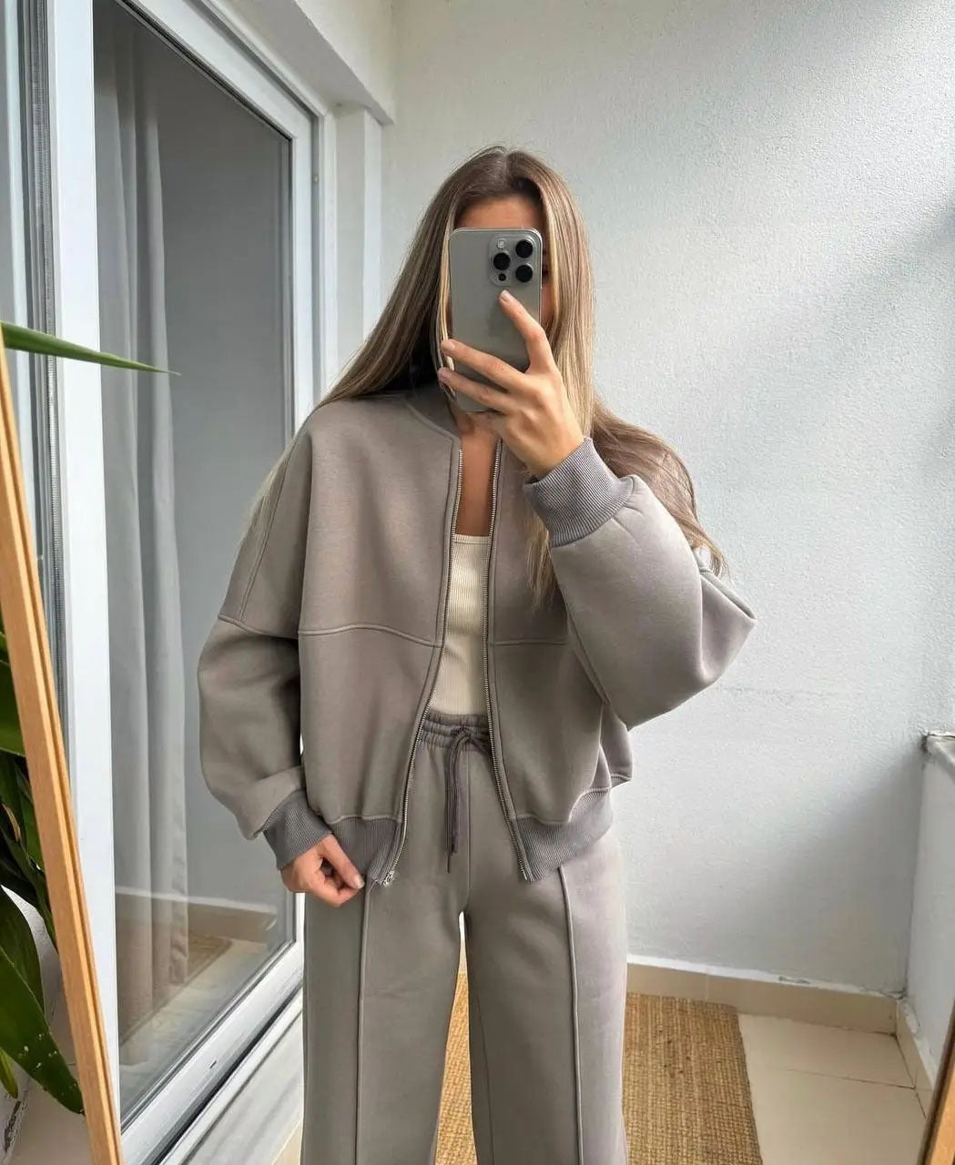 Women's Casual Zipper Jacket and Trousers Set