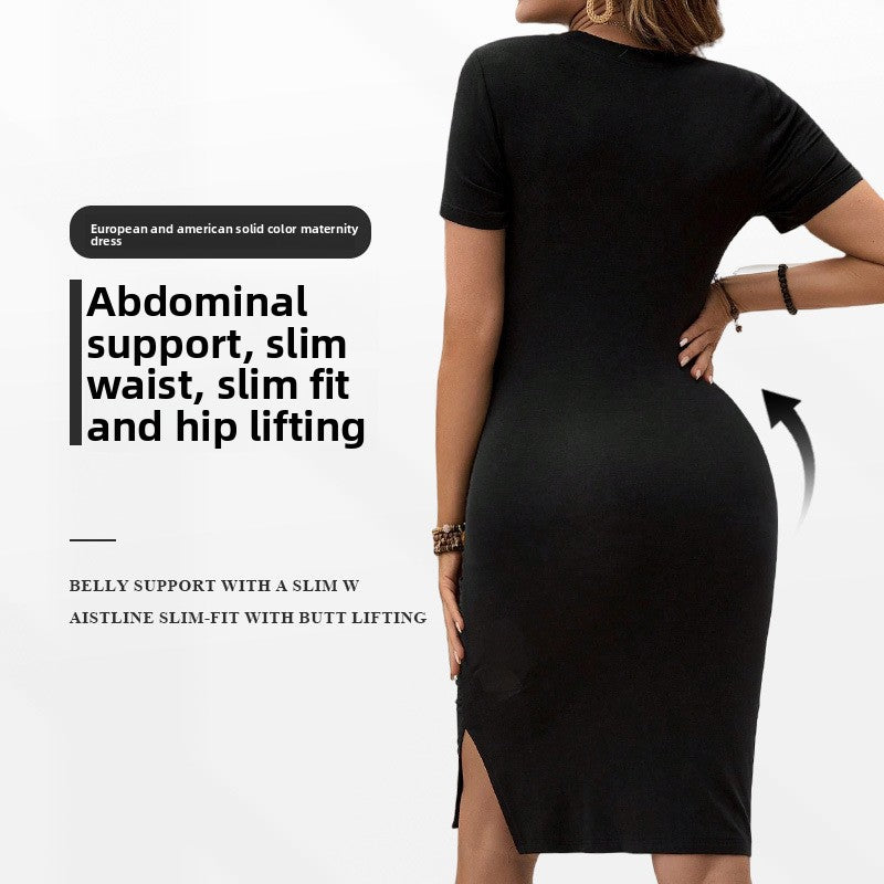 Elastic Maternity One-Piece Dress with Slit