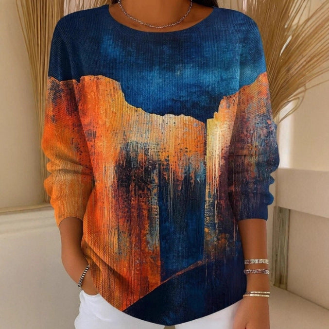 Women's Loose Fit Printed Long Sleeve T-Shirt