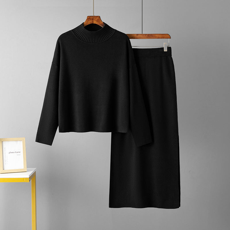 Two-piece set sweater top and long skirt
