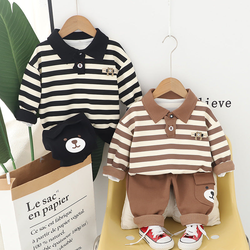 Children's Striped Bear Cotton Two-Piece Set