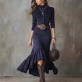 Retro high-neck slim-fit irregular hem dress