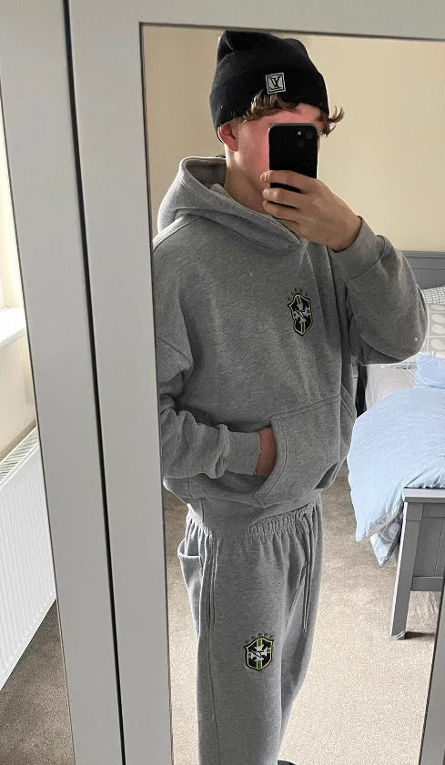 Men's Embroidered Hooded Sweatshirt and Trousers Set