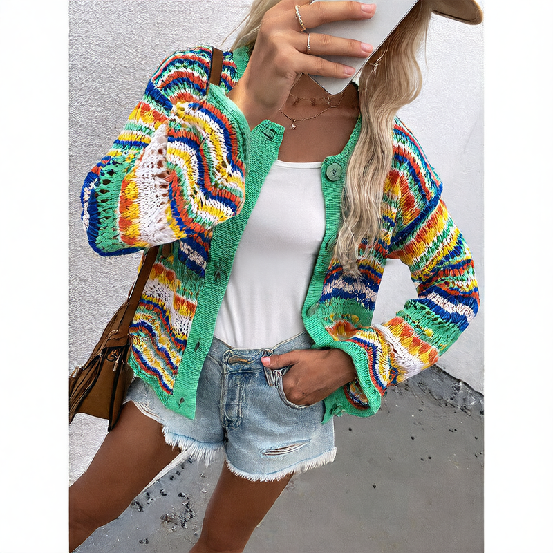 Striped Loose Knit Cardigan for Women