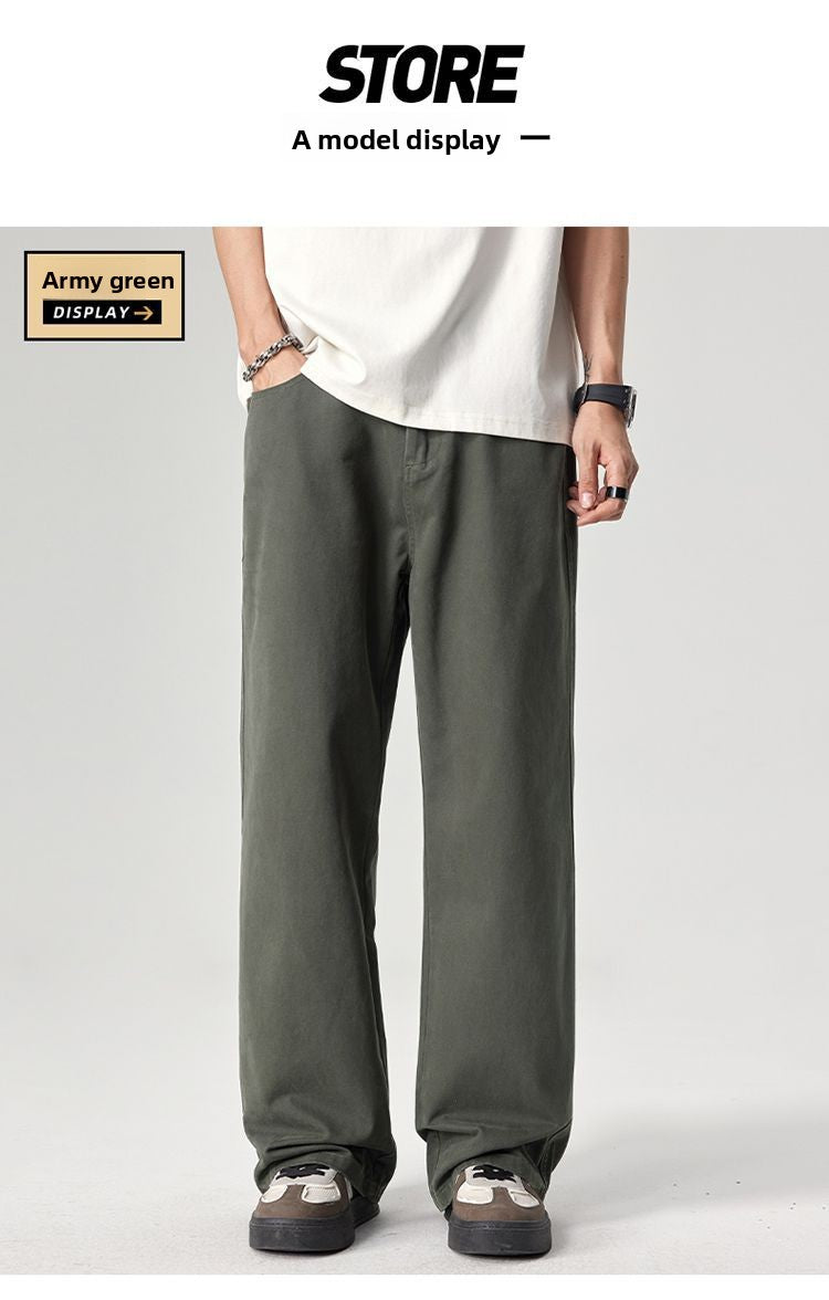 Men's straight-leg cotton pants with elastic waistband