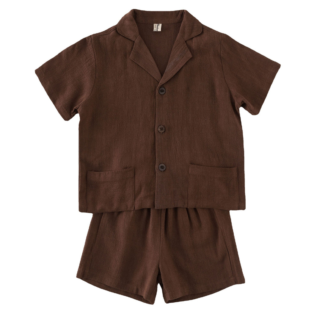 Kids' Linen Short Sleeve Shirt and Shorts Two-Piece Set