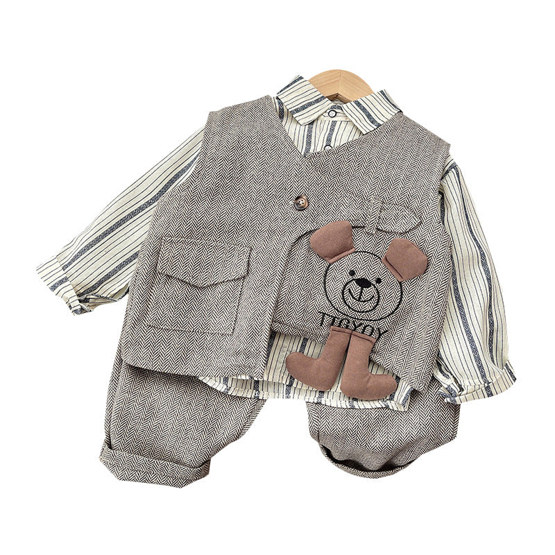 Boys' 3-Piece Cartoon Bear Vest Set