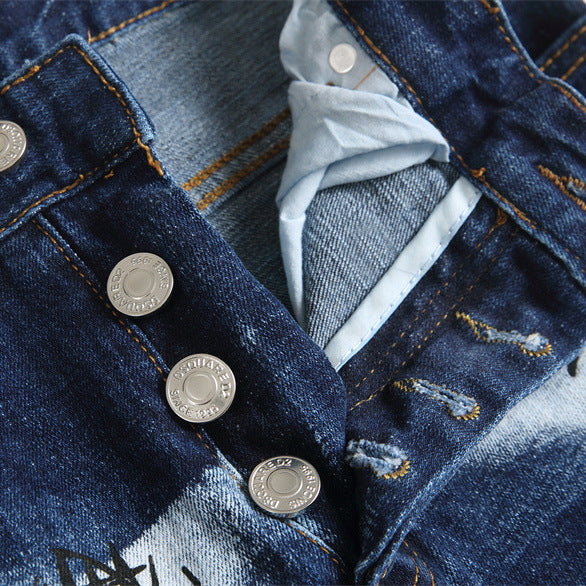 Ripped Patchwork Slim Stretch Jeans