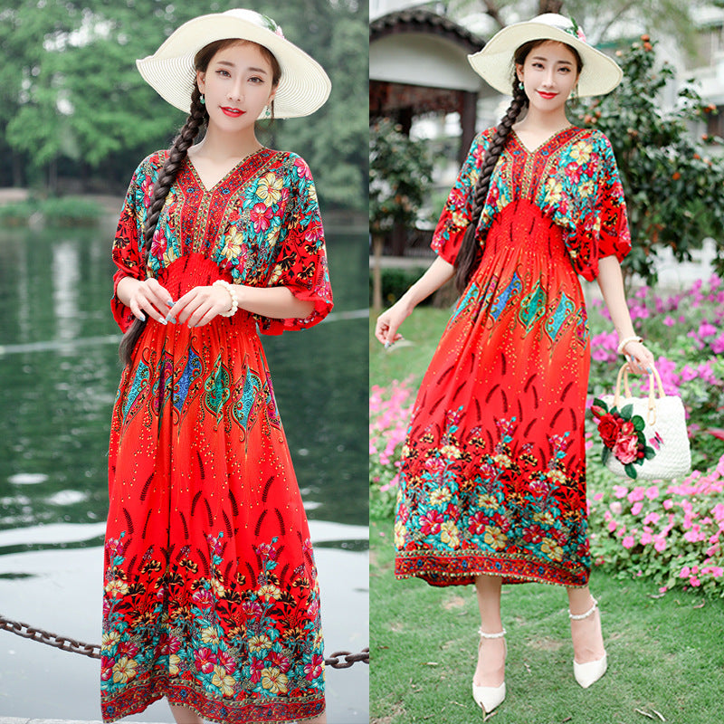 V-neck beach vacation dress