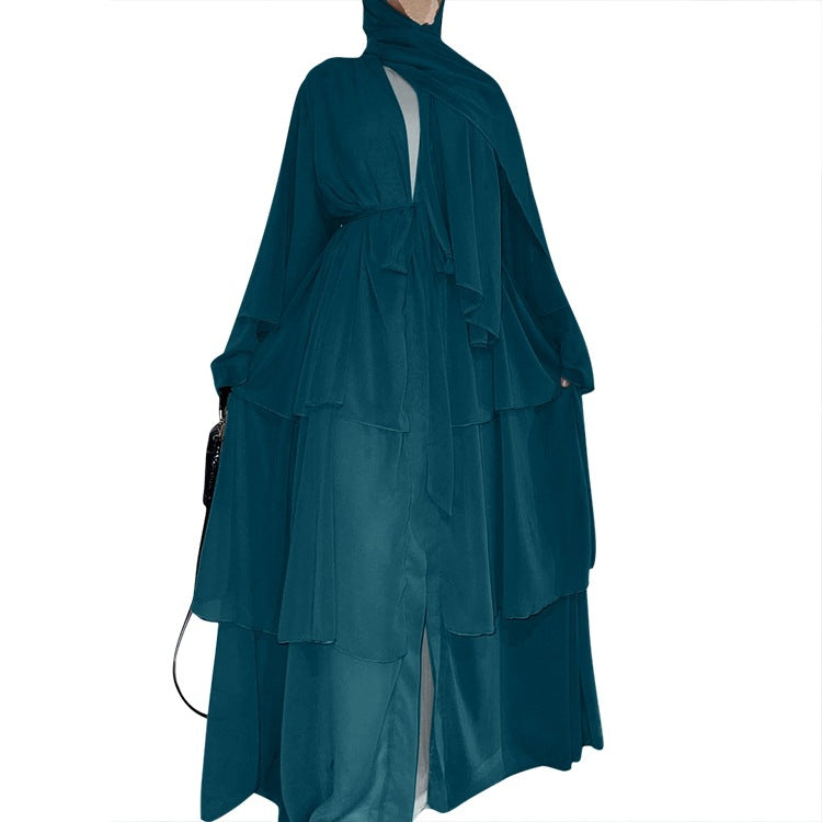 Stitching three-layer chiffon elegant cardigan dress robe