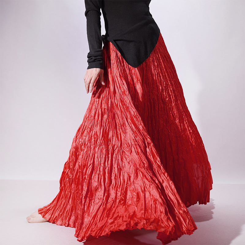 Textured Pleated Long Skirt for Women