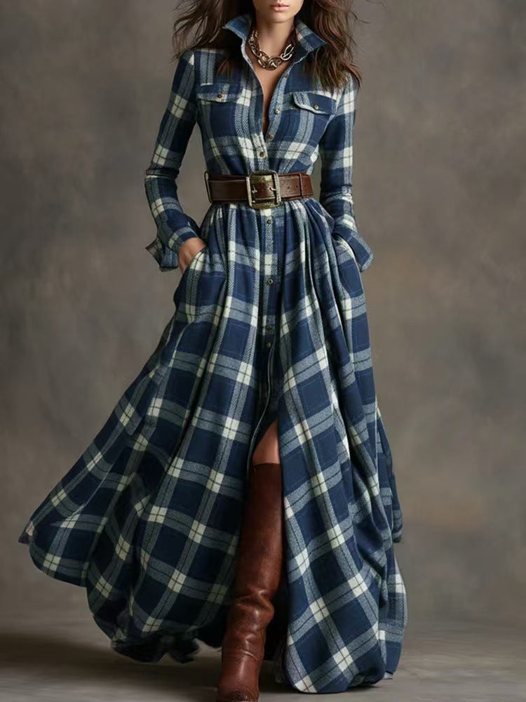 Retro plaid slimming asymmetrical dress