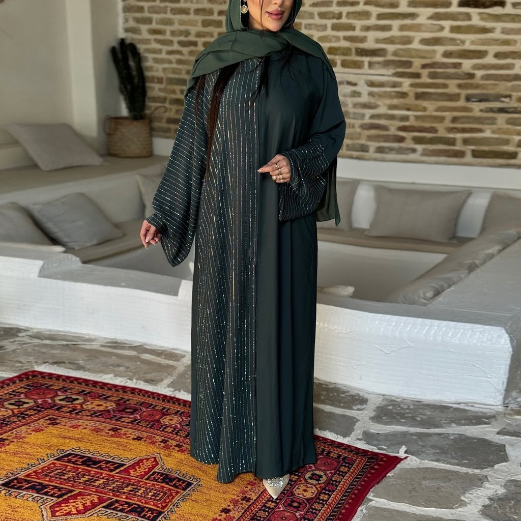 Modest Dark Green Muslim Women's Robe with Hidden Buttons