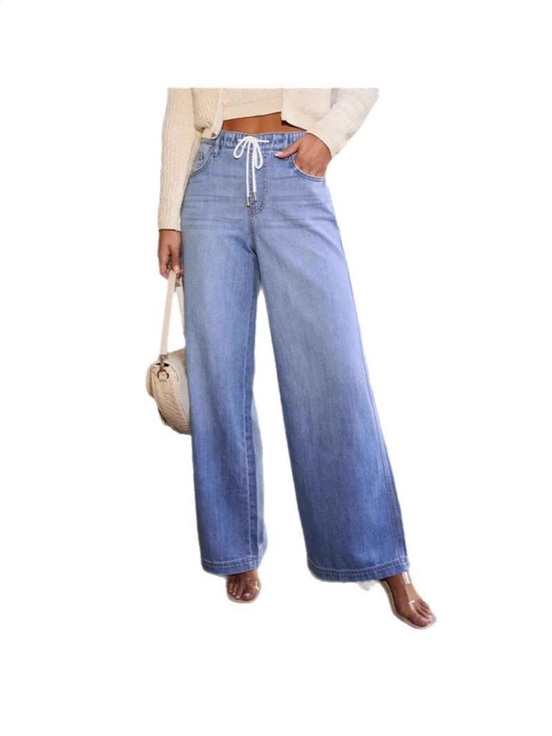High-waisted drawstring wide-leg jeans