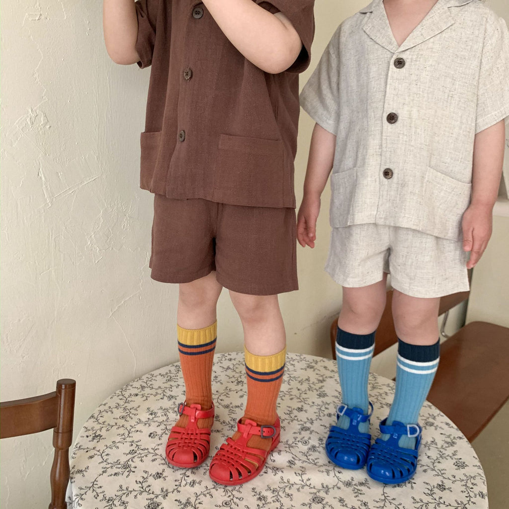 Kids' Linen Short Sleeve Shirt and Shorts Two-Piece Set