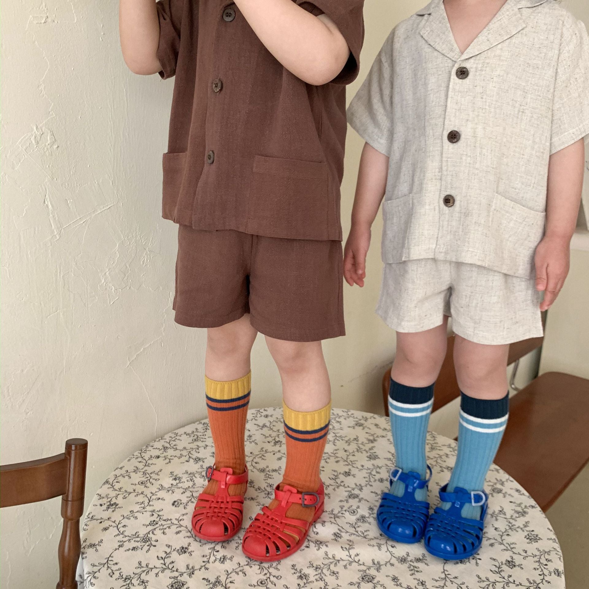 Kids' Linen Short Sleeve Shirt and Shorts Two-Piece Set