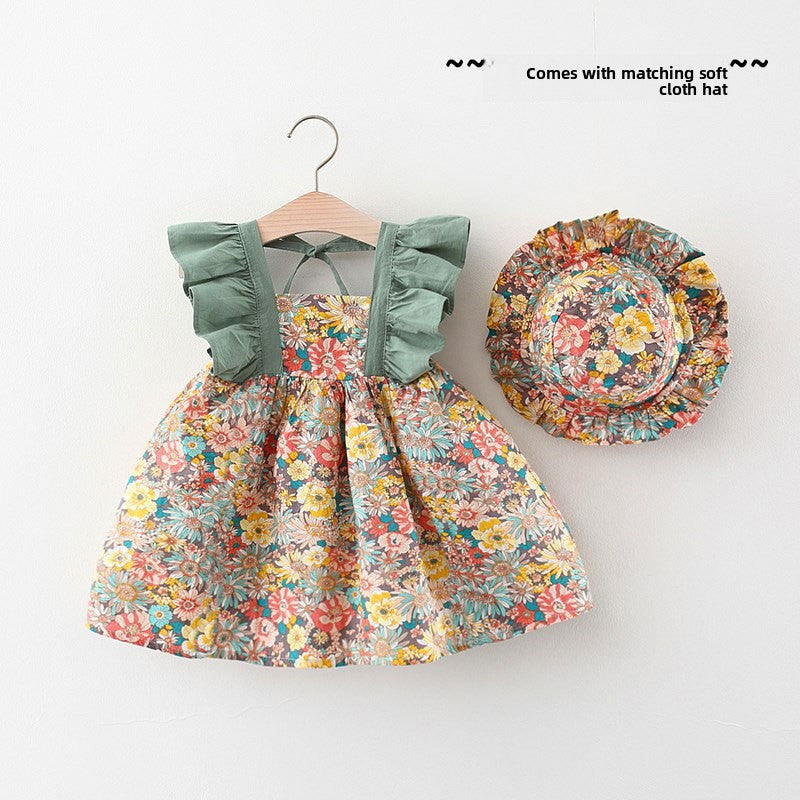Girls' Floral Summer Dress with Hat