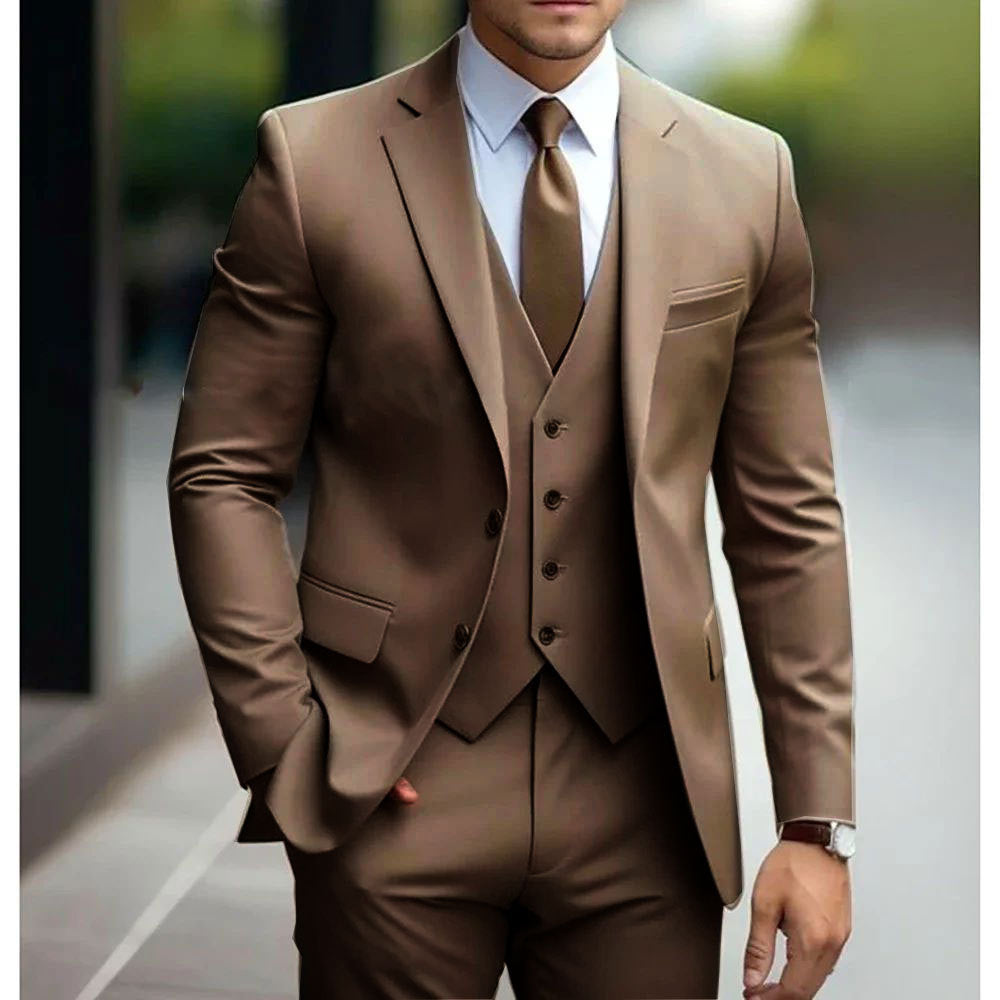 Men's Slim Fit Three-Piece Suit for Wedding and Business
