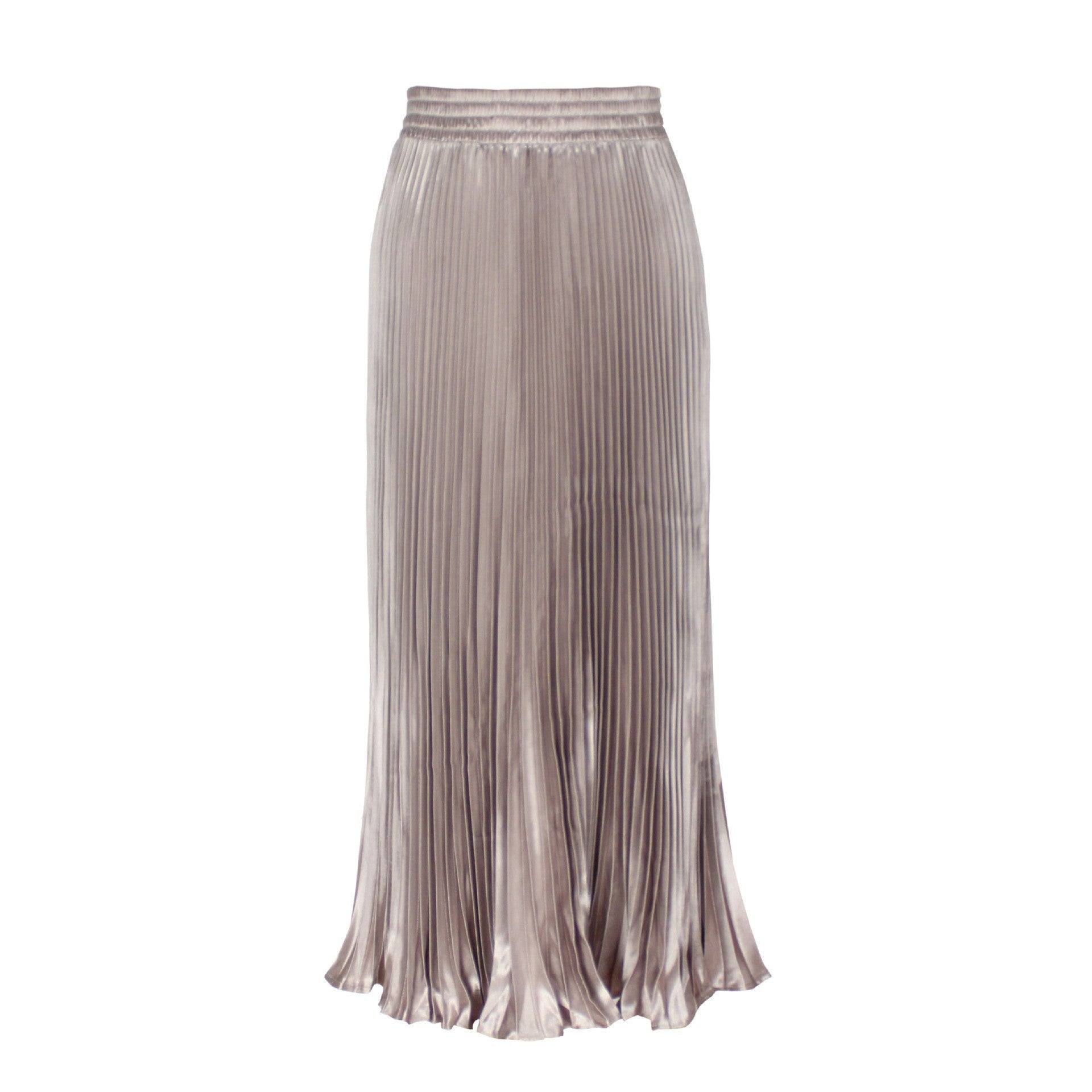 Satin Pleated Midi Skirt High Waist