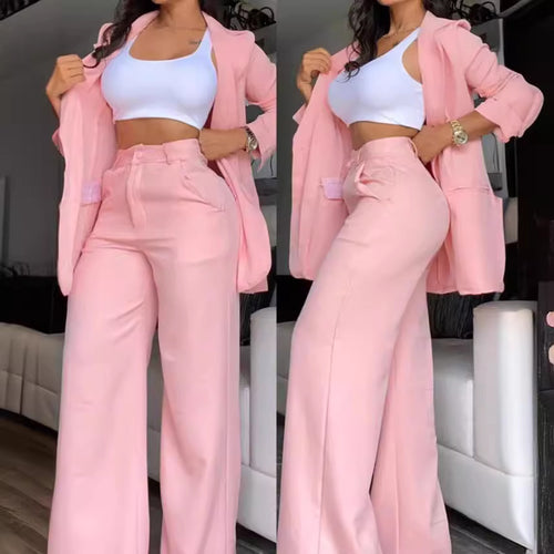 Elegant Solid Color Blazer and Pants
