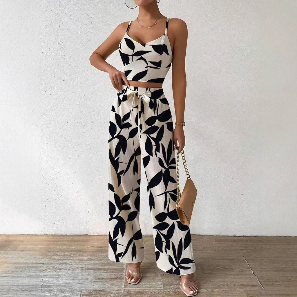 Women's Stretch Vest Top and Wide Leg Trousers Set
