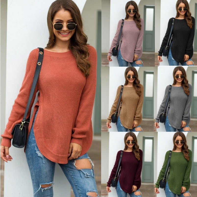 Crew neck long-sleeved pullover sweater