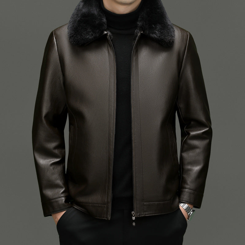 Fur-lined and thickened leather coat - Leather jacket