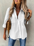 Loose-fitting long-sleeved collared shirt