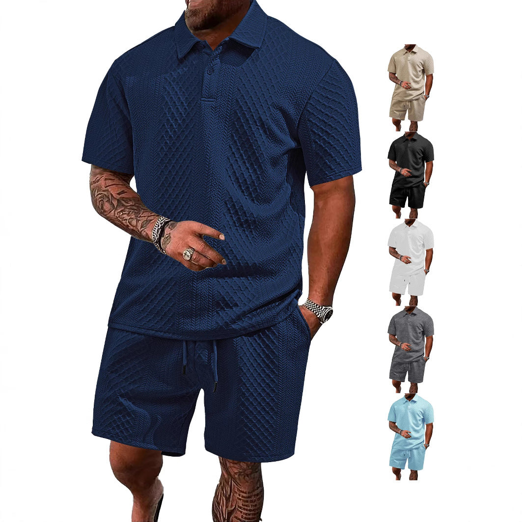 Jacquard fabric men's POLO shirt short-sleeved set